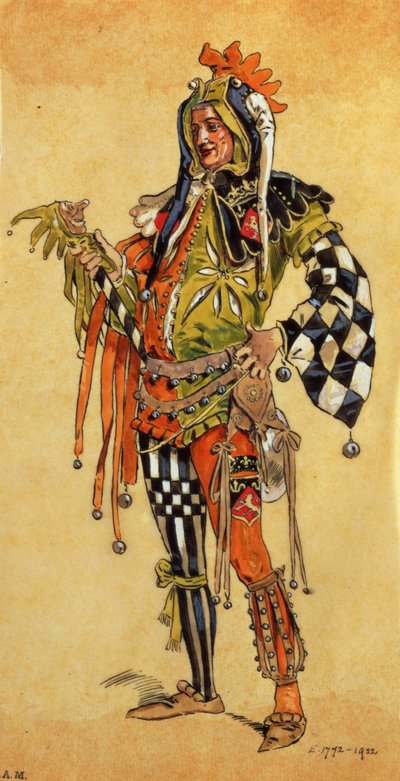 Touchstone the Clown, costume design for As You Like It, produced by R. Courtneidge at the Princes Theatre, Manchester by C. Wilhelm